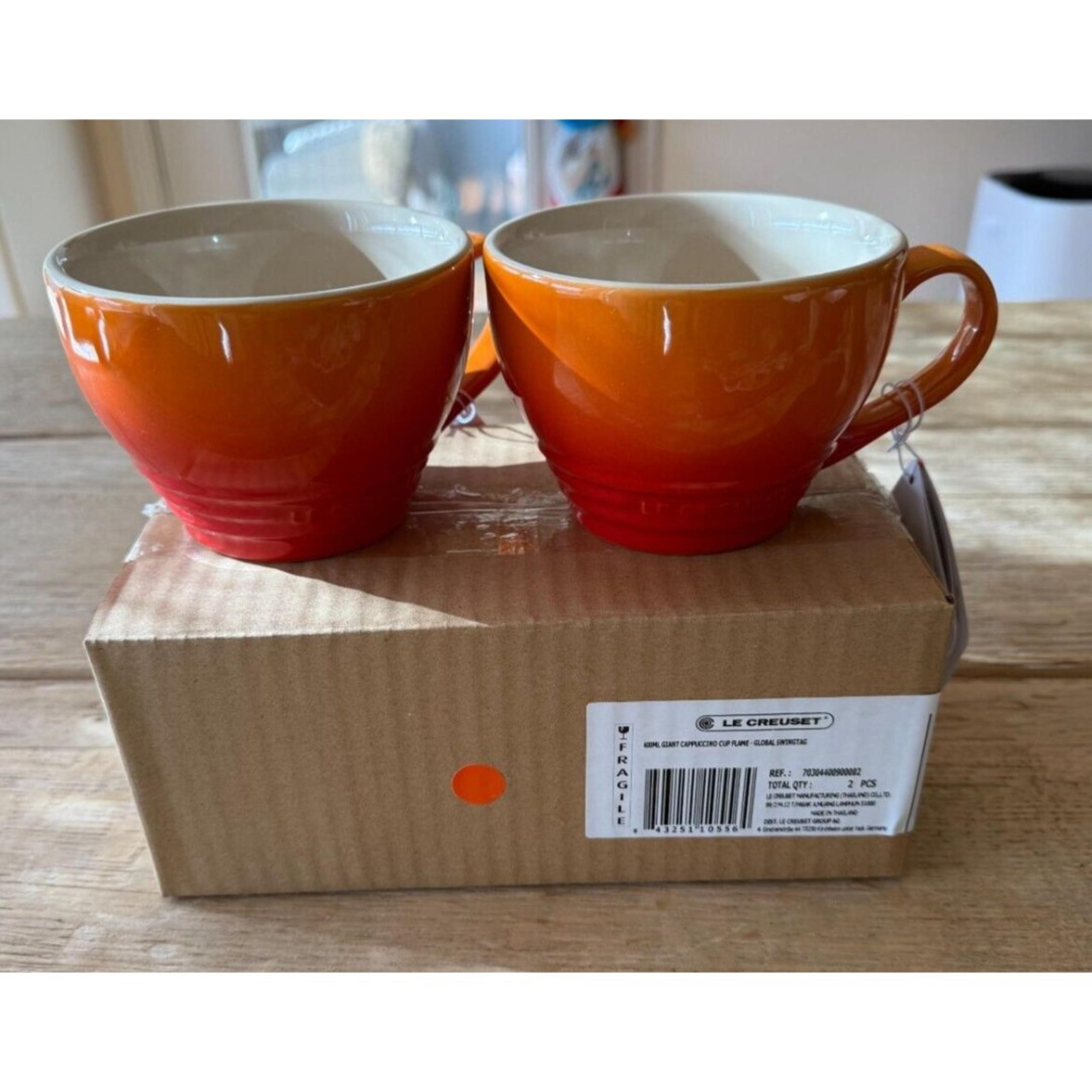 Le Creuset Stoneware Set of 2 Bistro Mug/Giant Cappuccino, 14oz Flame Orange NEW