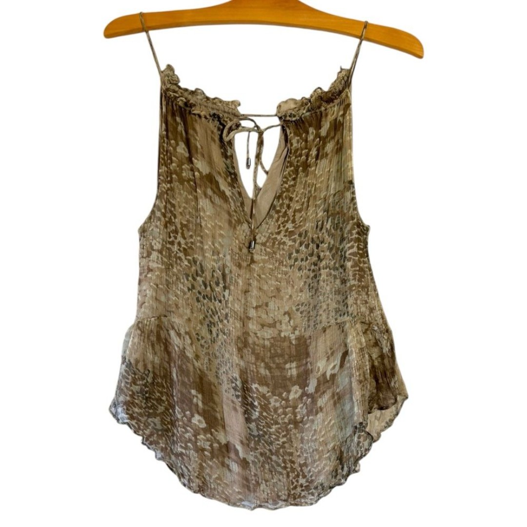 Anthropologie Love Sam Sleeveless Animal Print Top Sheer Ruffle Boho sz Small