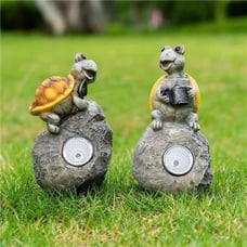 Solar Powered Turtle Garden Statues, Resin Tortoise Outdoor Figurines