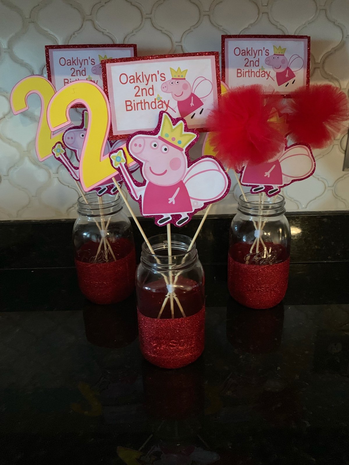 Peppa pig set of 3 mason jar deco