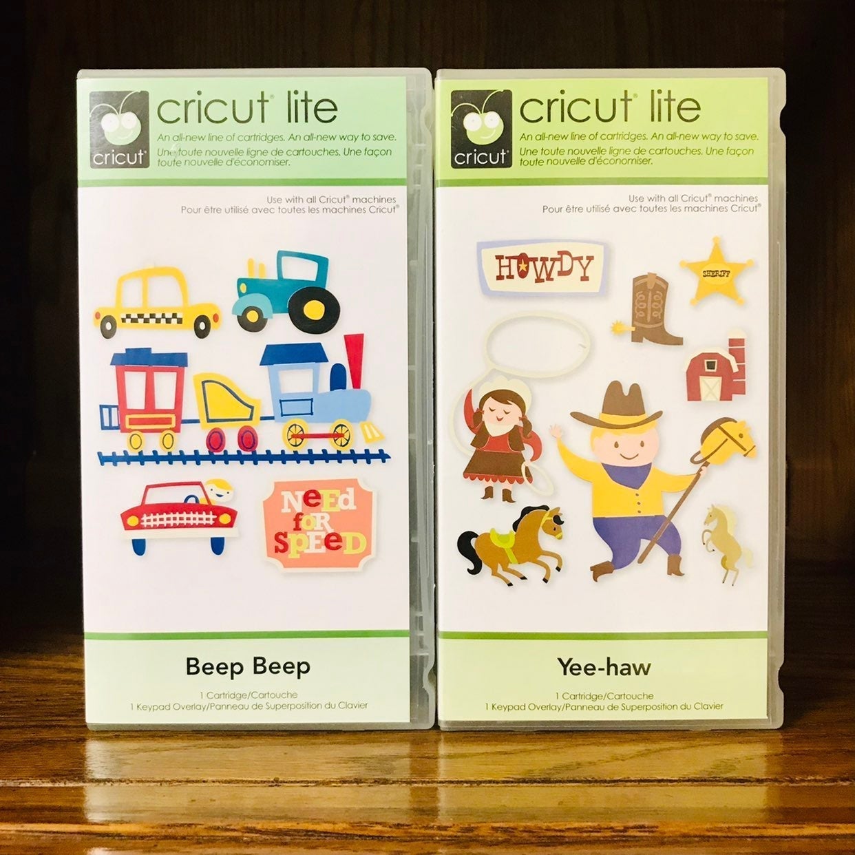 Yee-Haw Western Cowboy & Beep Beep Transportation Cricut Lite Cartridge Set of 2