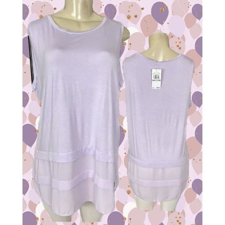 Michael Kors Plus 1X Lilac Orchid Crew Neck Curved Mesh Hemline Sleeveless Top