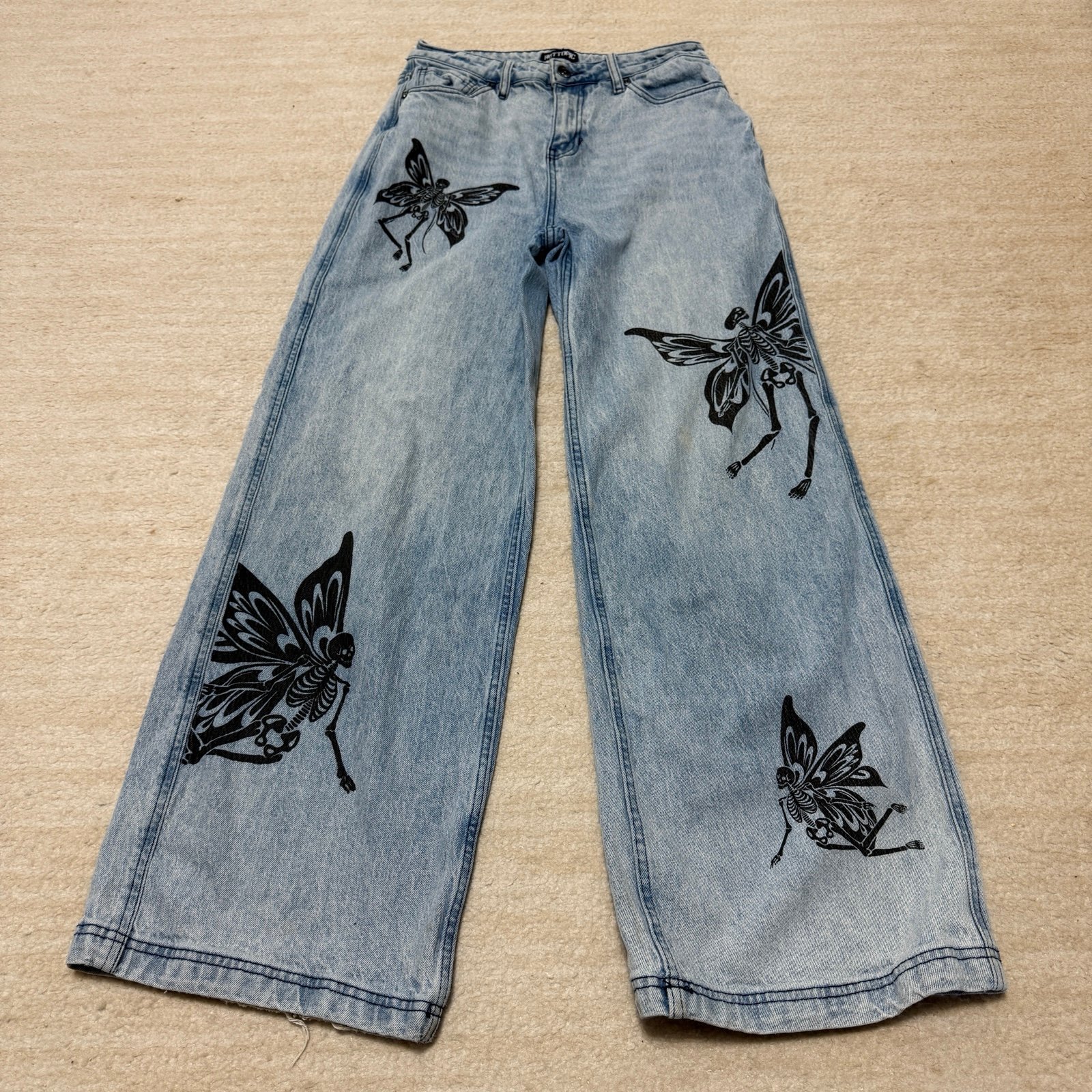 Hot Topic Wide Leg Skeleton Fairy Jeans Grunge Skater Punk Blue Denim Women's 7