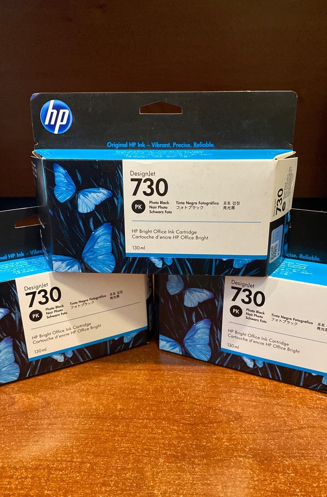 3 HP 730 130-ml Photo Black DesignJet Ink Cartridge, P2V67A
