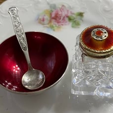 VTG Meka Sterling Guilloche Pepper, Salt Cellar & Spoon Set