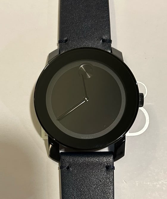 Movado Bold Trend Watch With 42mm Black Face & NavyBlue Leather Band