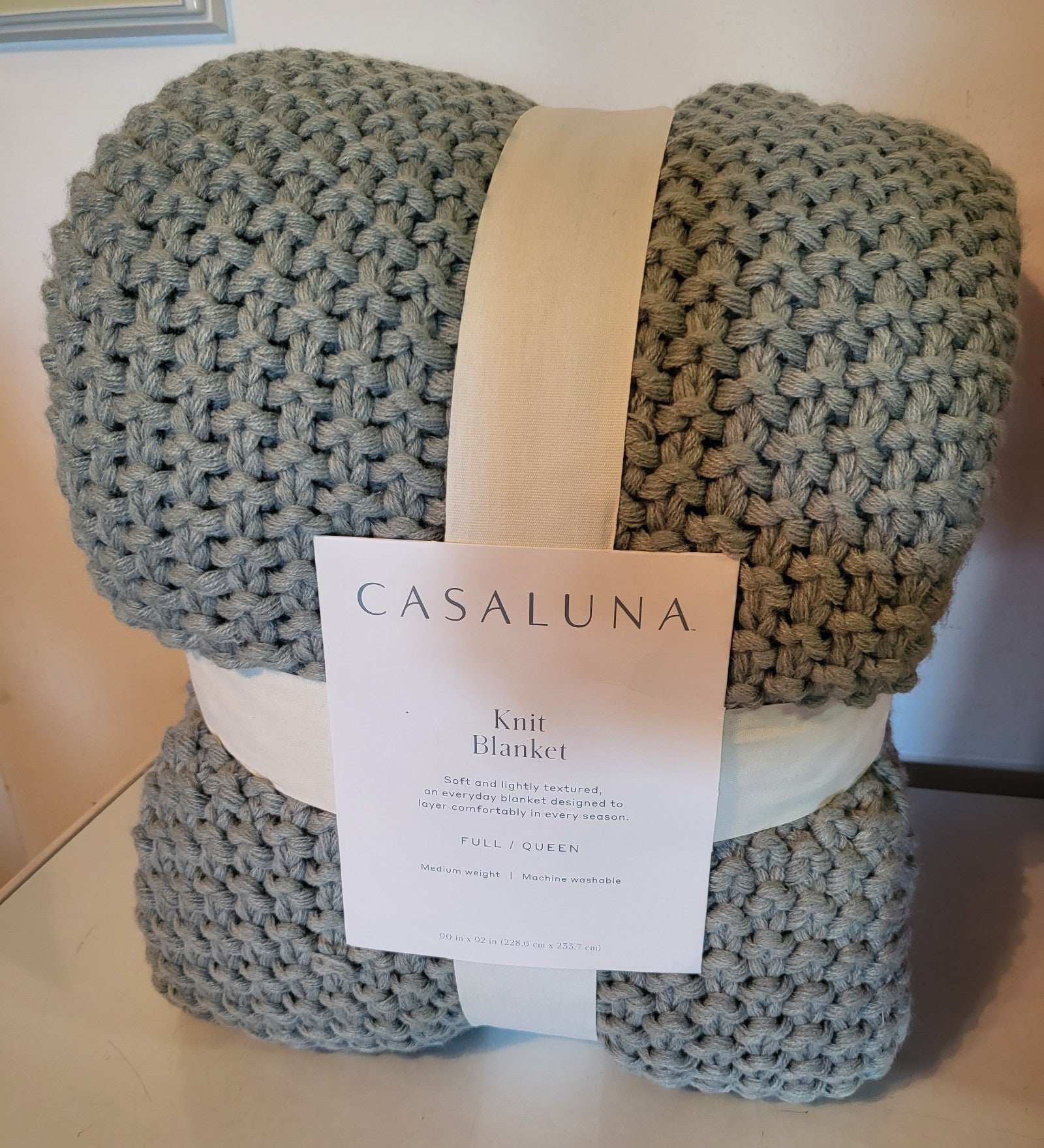queen casaluna hand knit blanket - sage green queen casaluna hand knit blanket - sage green