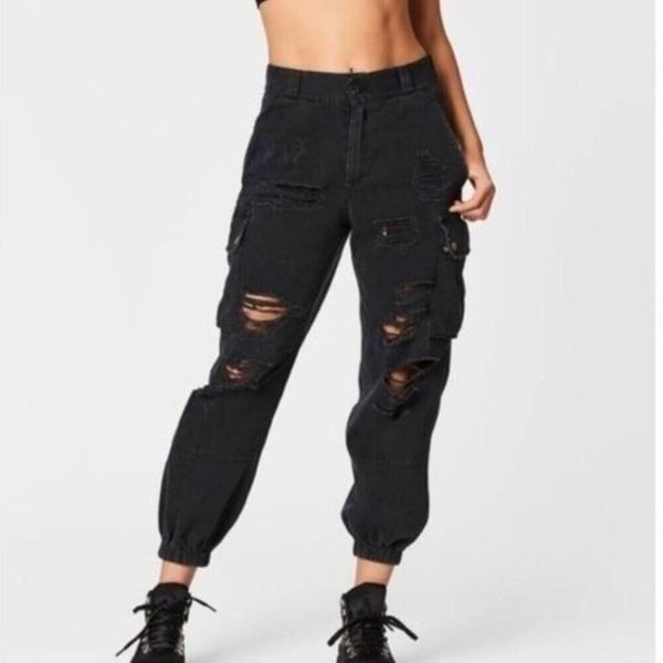Carmar Distressed Baggy Cargo Faded Black Women's Size 2 Jogger Y2K Pants Pocket