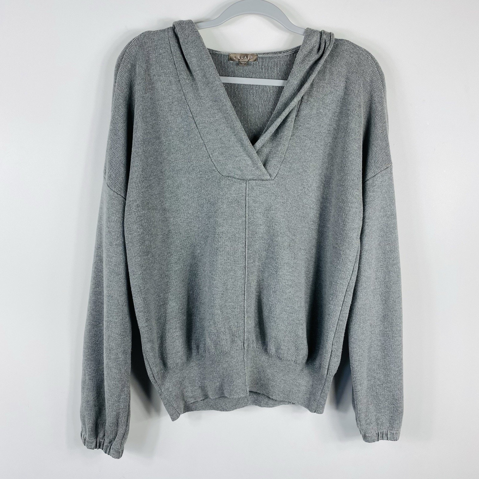Lilla P Size Medium Split Neck Pullover Hoodie Gray Cotton Modal