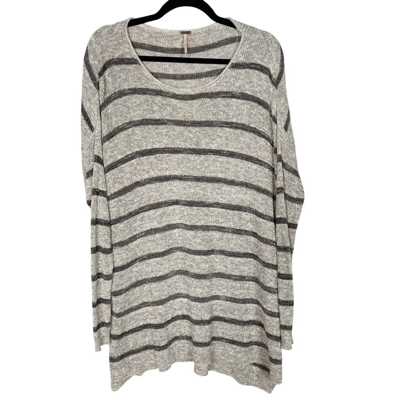 Free People XSmall Gray Striped Tunic Sweater Side Split Long Sleeve Oversized