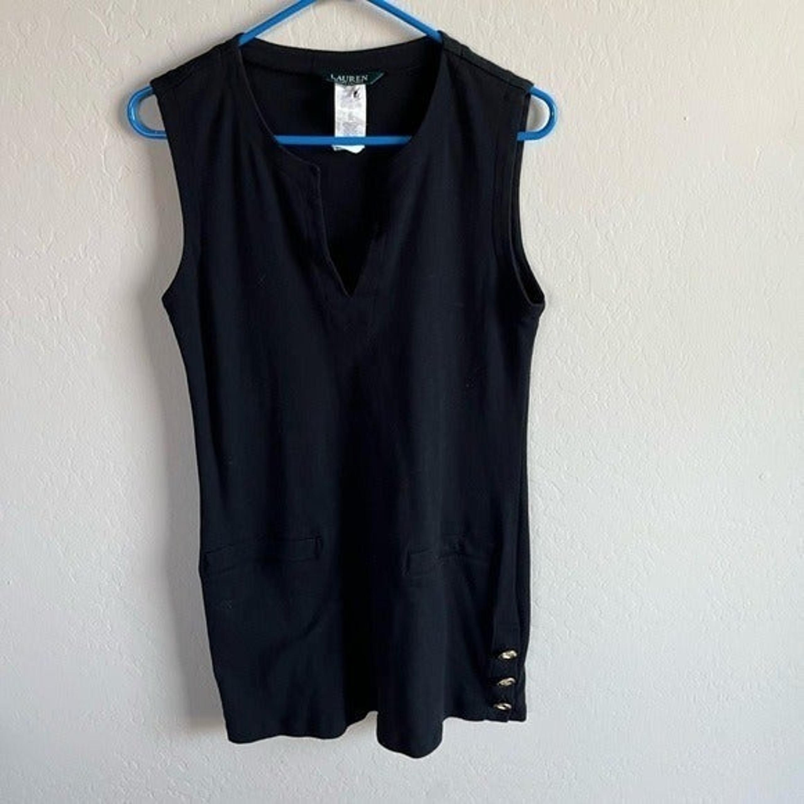 Lauren Ralph Lauren Women’s Black Knit Sleeveless Gold Logo Side Buttons Size S