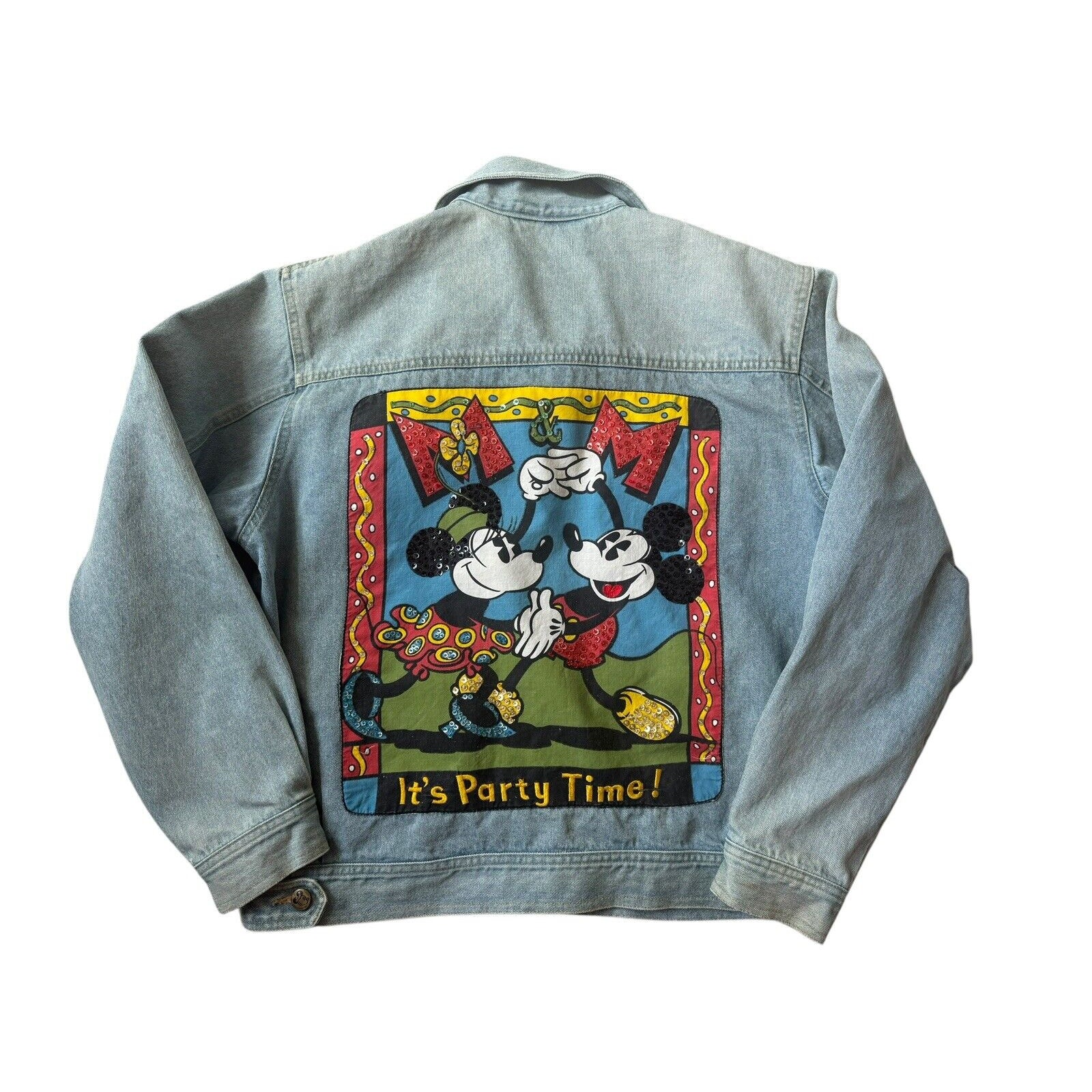 Vintage Women's Mickey Mouse Disney Blue Jean Denim Jacket Its Party Time Medium