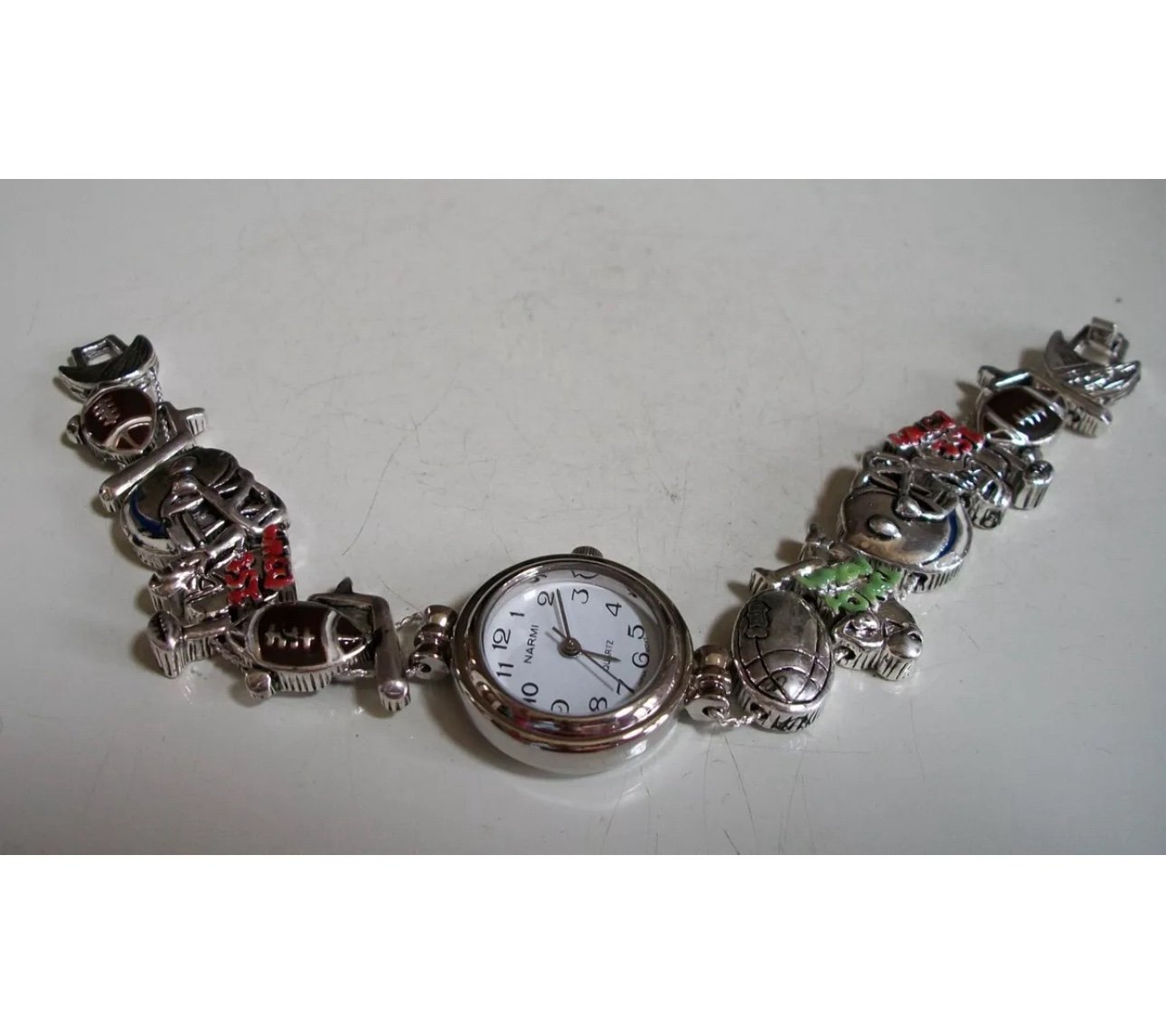 Women’s silver finish football fashion casual fun watch