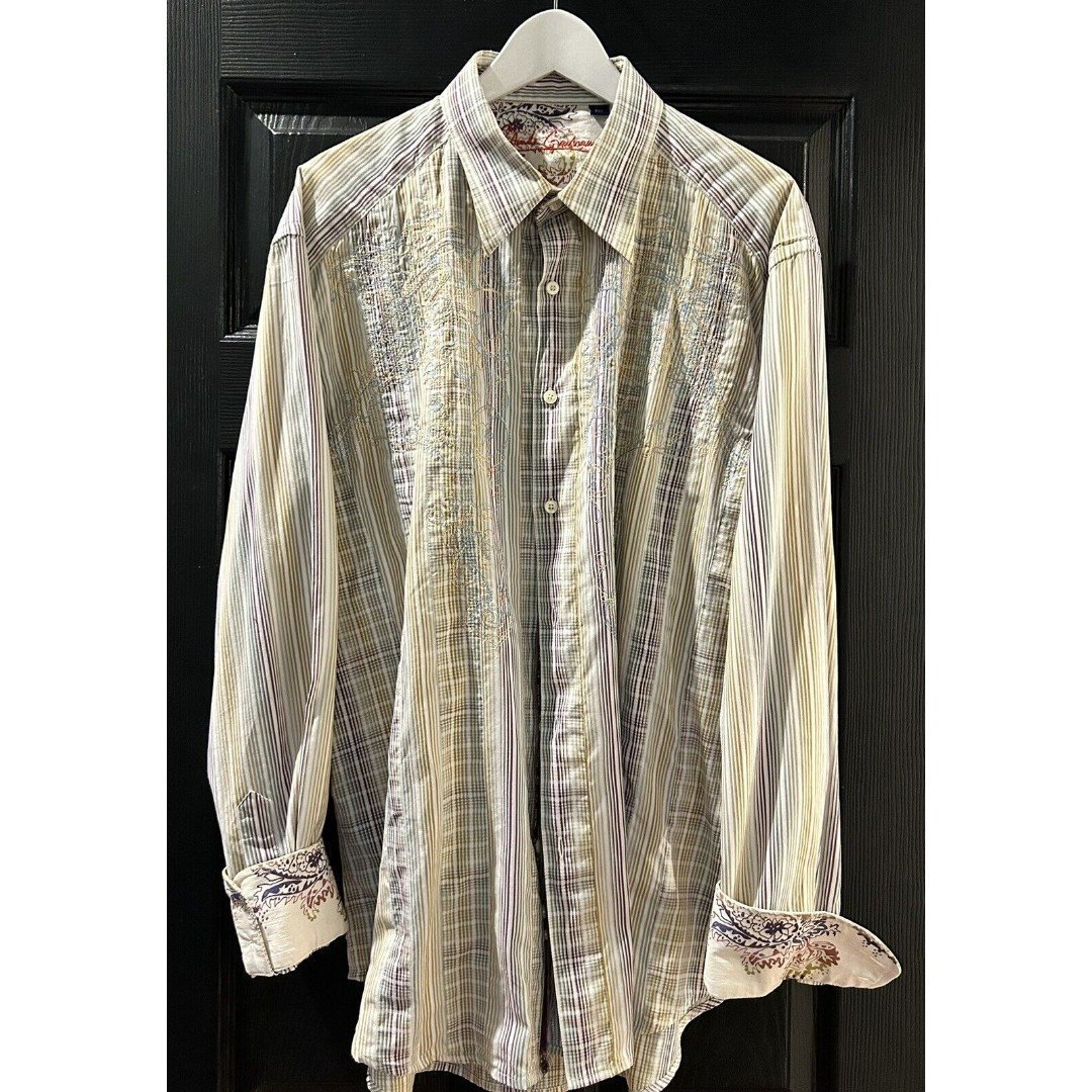Robert Graham Flip Cuff Shirt Embroidered Floral Size 2XL