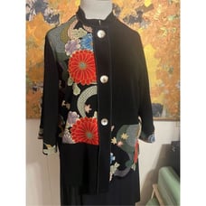 Norm Thompson Gorgeous Ponte Knit Asian Print Button Front Tunic Topper L