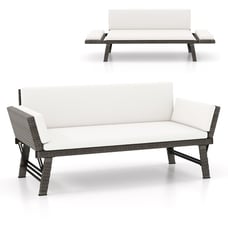 Outdoor Multifunctional Convertible Daybed Sofa & Adjustable Retractable Armrest