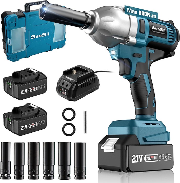 Seesii Cordless Impact Wrench, 580Ft-lbs(800N.m) Brushless Impact Wrench 1/2 inc
