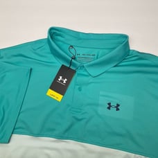 NWT Under Armour The Performance Polo Shirt Sz 4XL Blue Colorblock Stretch Loose