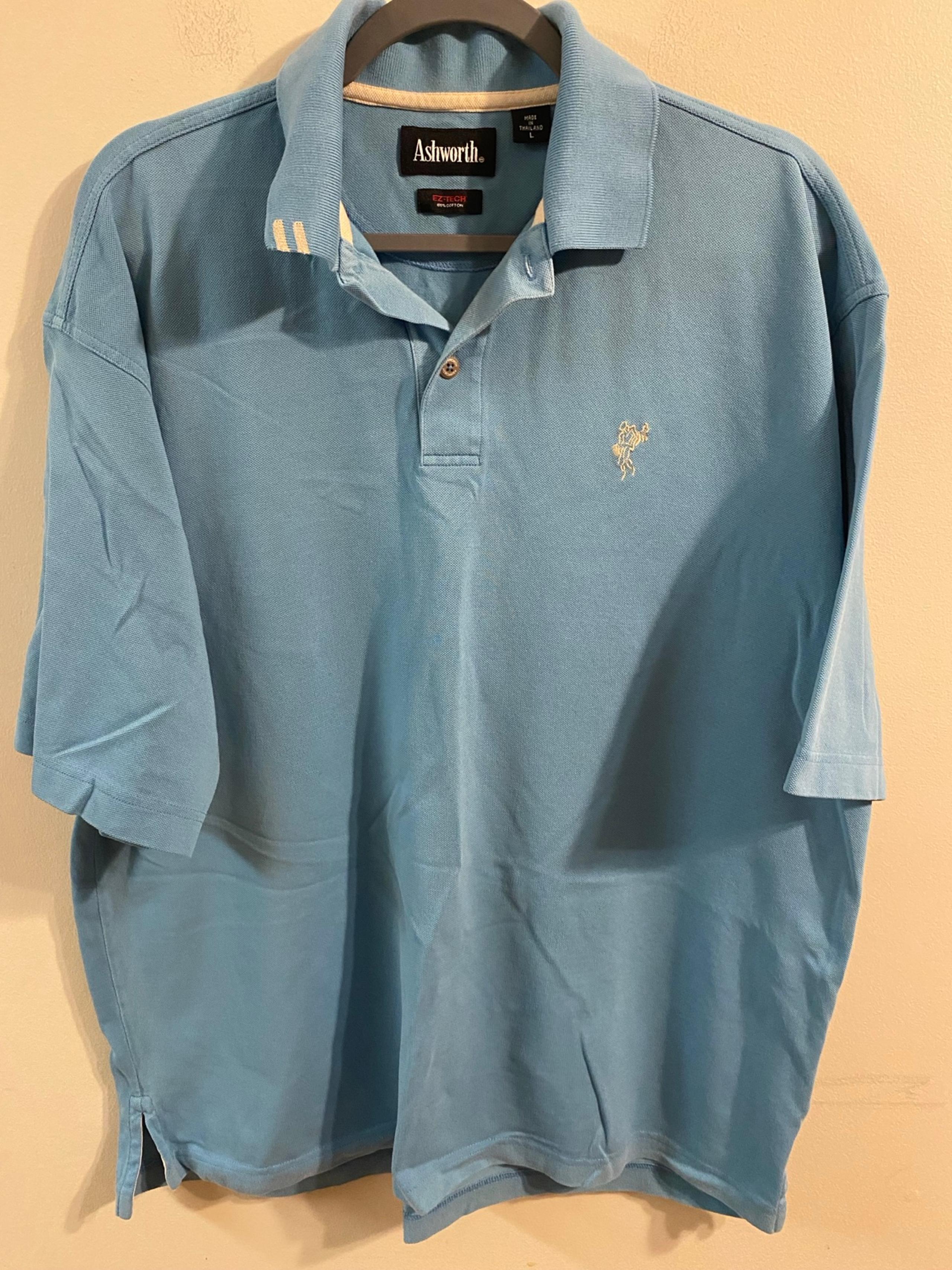 Men's Baby Blue Ashworth White Logo 2-Button Polo Golf Shirt Size Large