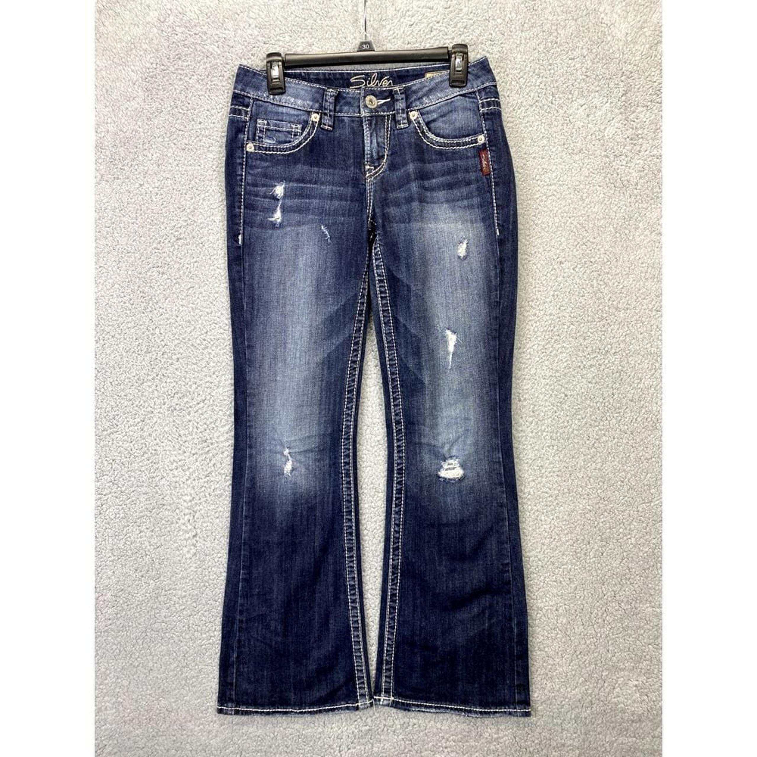 Silver Jeans Womens 26/31 Blue Distressed Lola Flare Denim Pants Outdoor Ladies