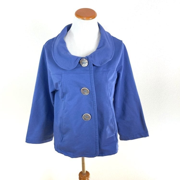 Neon Buddha Periwinkle Blue Collared Short Jacket Coat 3/4 Sleeve Women's Sz Sma