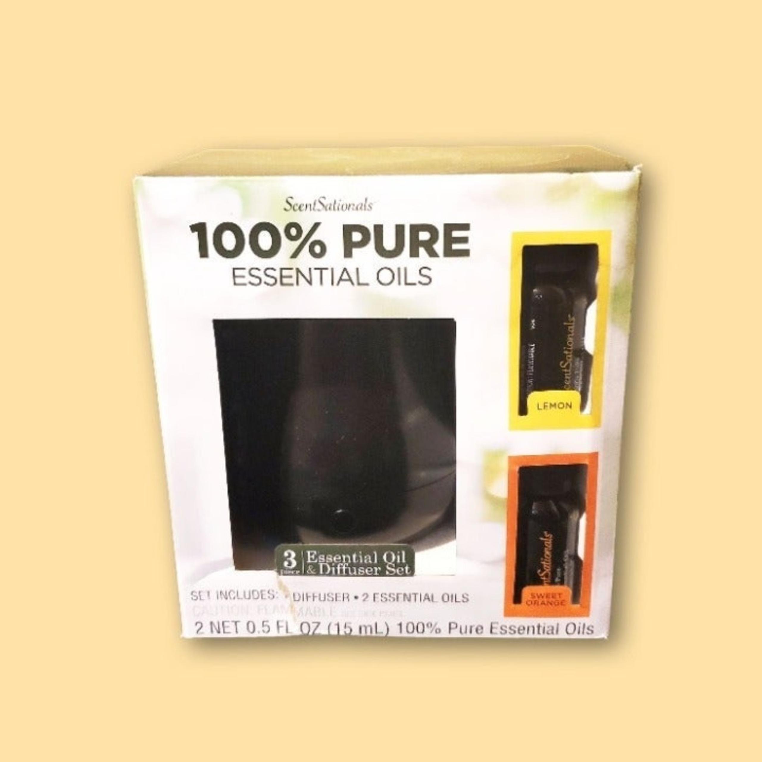 Essential Oil Diffuser, Black with 2 bottles of Oil - Lemon & Sweet Orange