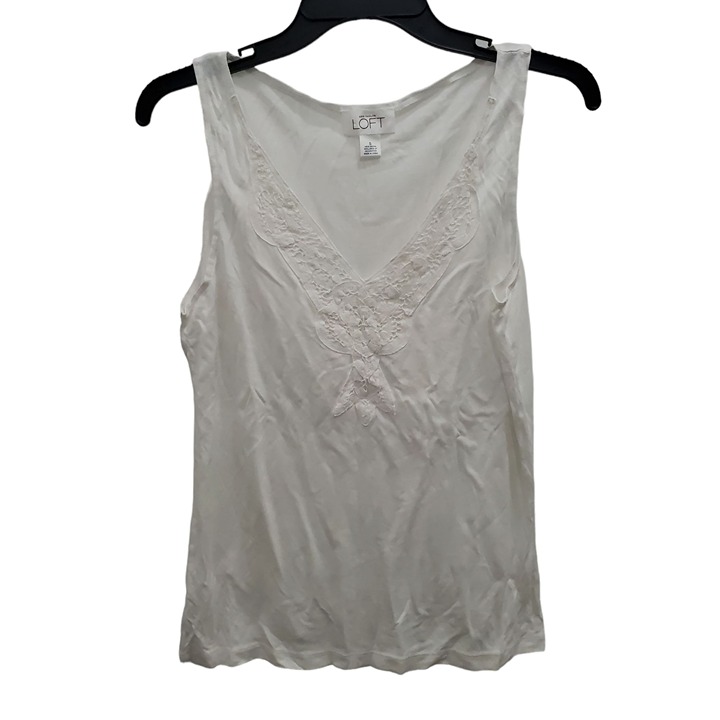 Ann Taylor LOFT Women's White Super Soft 100% Modal Crochet Neck Tank Top Size S