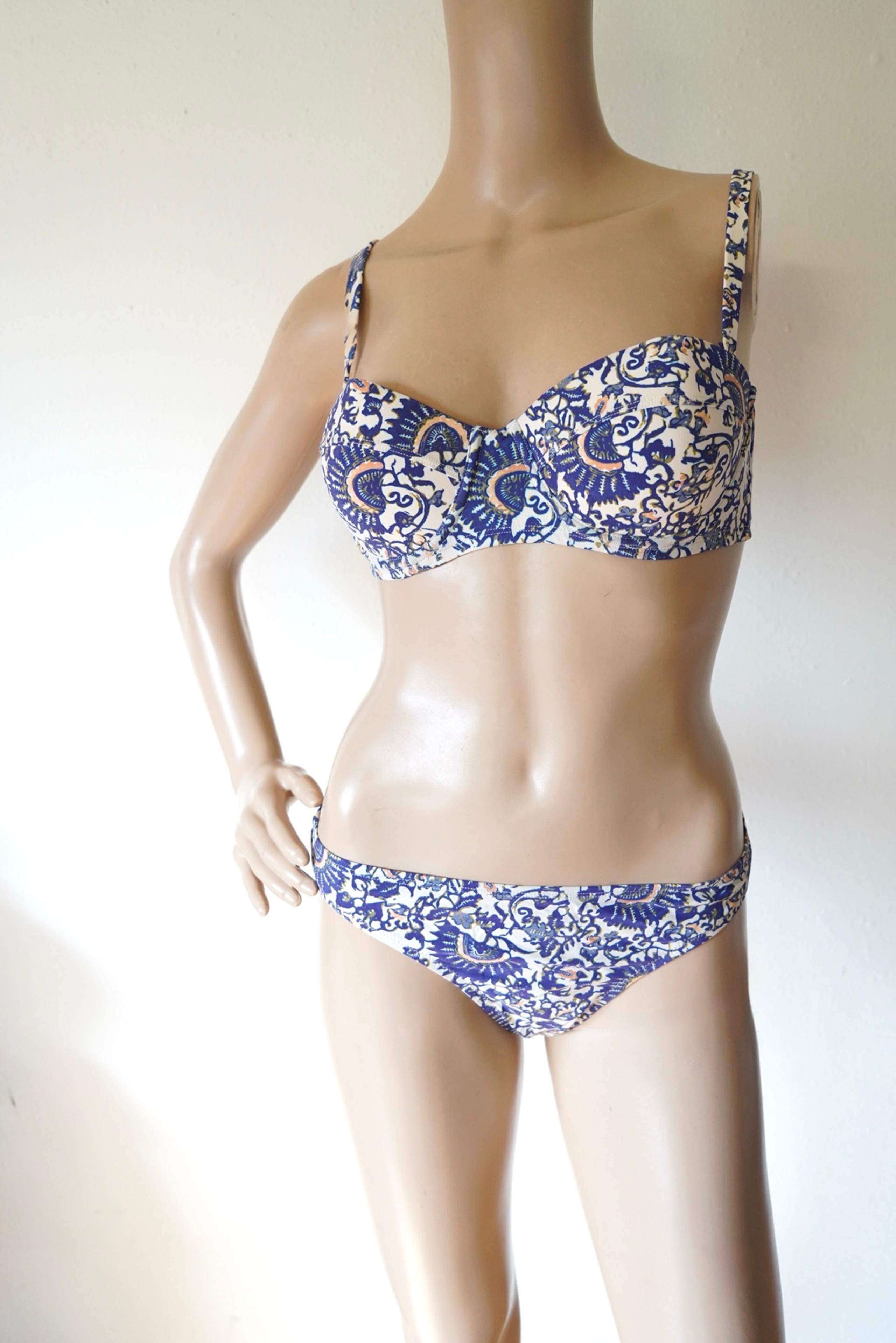 Tory Burch Women's Blue Printed Underwire Bikini Set Swimwear Size Small