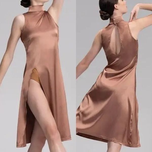 WEISSMAN Balera Elite Dance silky Charmeuse Mock Neck slip Dress D13067 MA adult