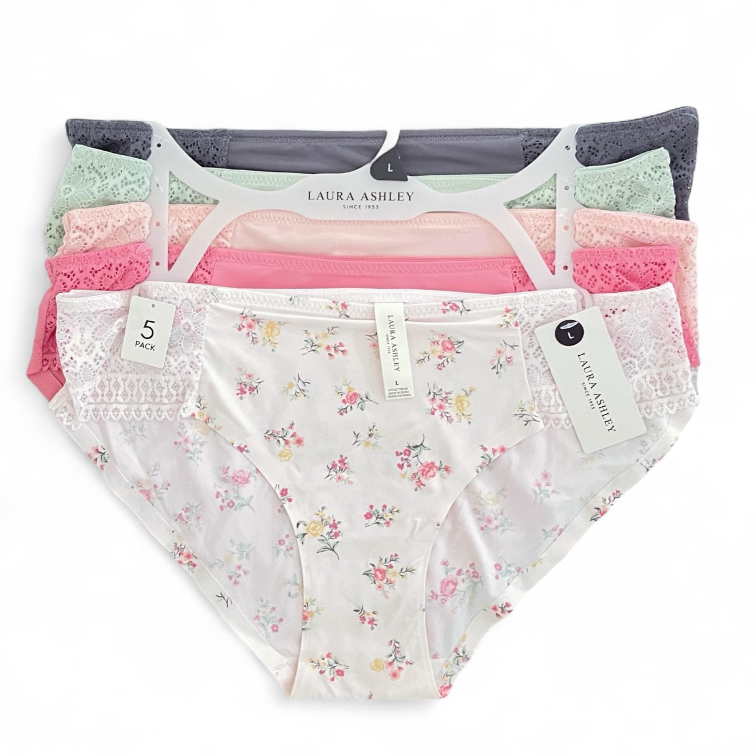 Laura Ashley Women's Lace Underwear Panties Floral 5pk Nylon Blend Size L