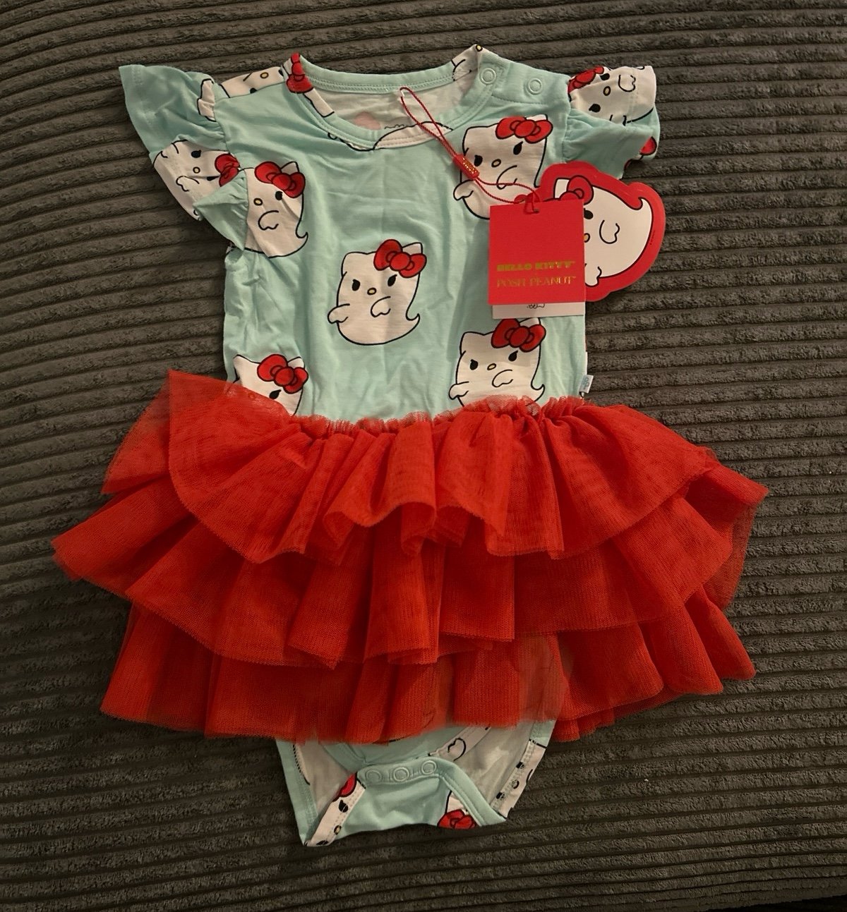 Posh Peanut Hello Kitty Ghost Ruffled Tulle Tiered Bodysuit Dress - 18-24 Months