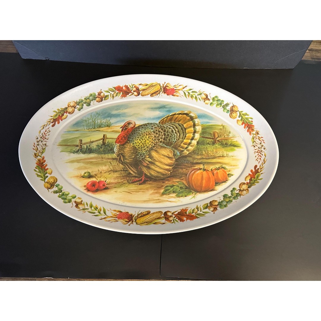 Brookpark 1960s Melamine Turkey Platter #1521 Harvest Theme Autumn - 21” x 15”