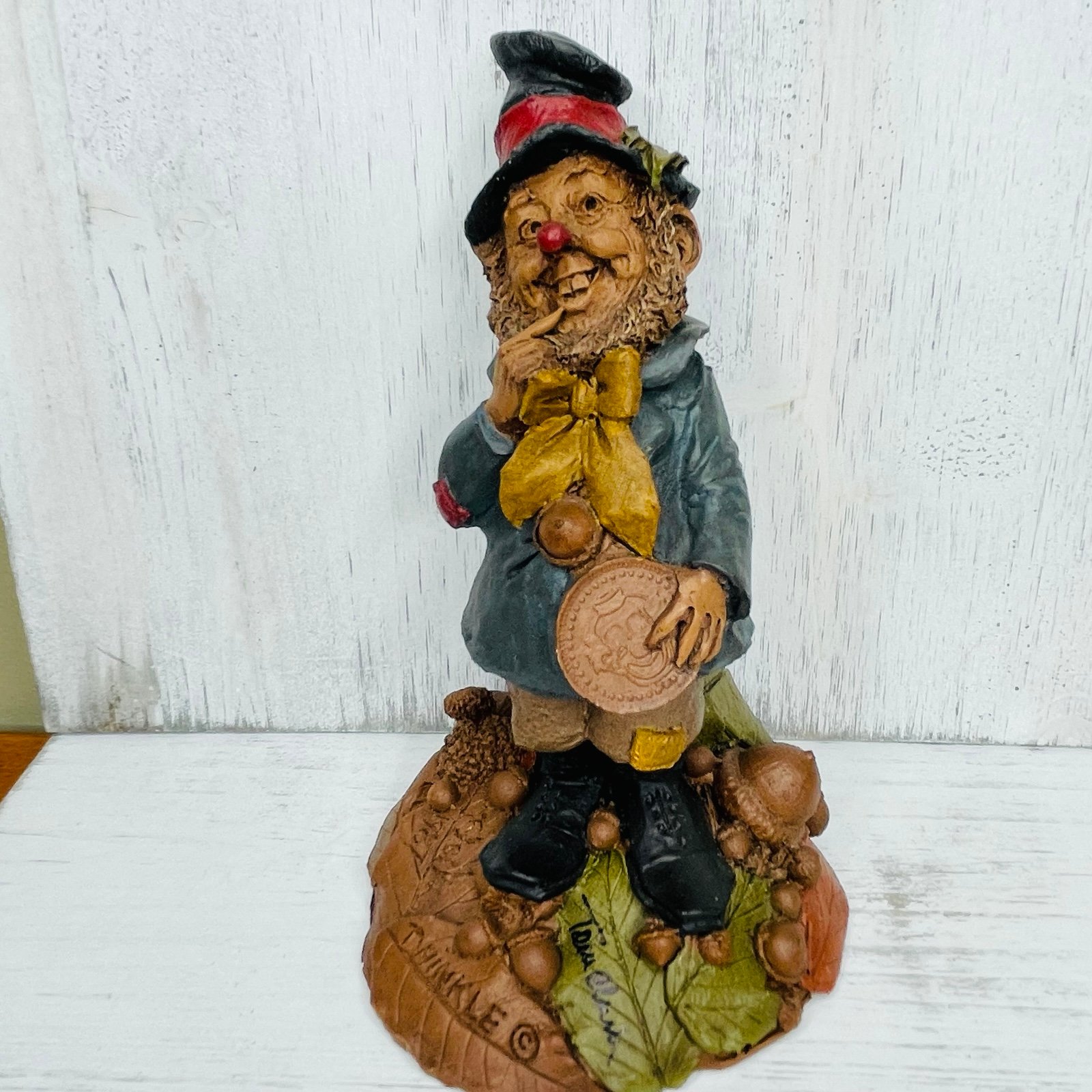 Tom Clark Signed TWINKLE 1990 Leprechaun Gnome Figurine 1987 Fall Clown Coin