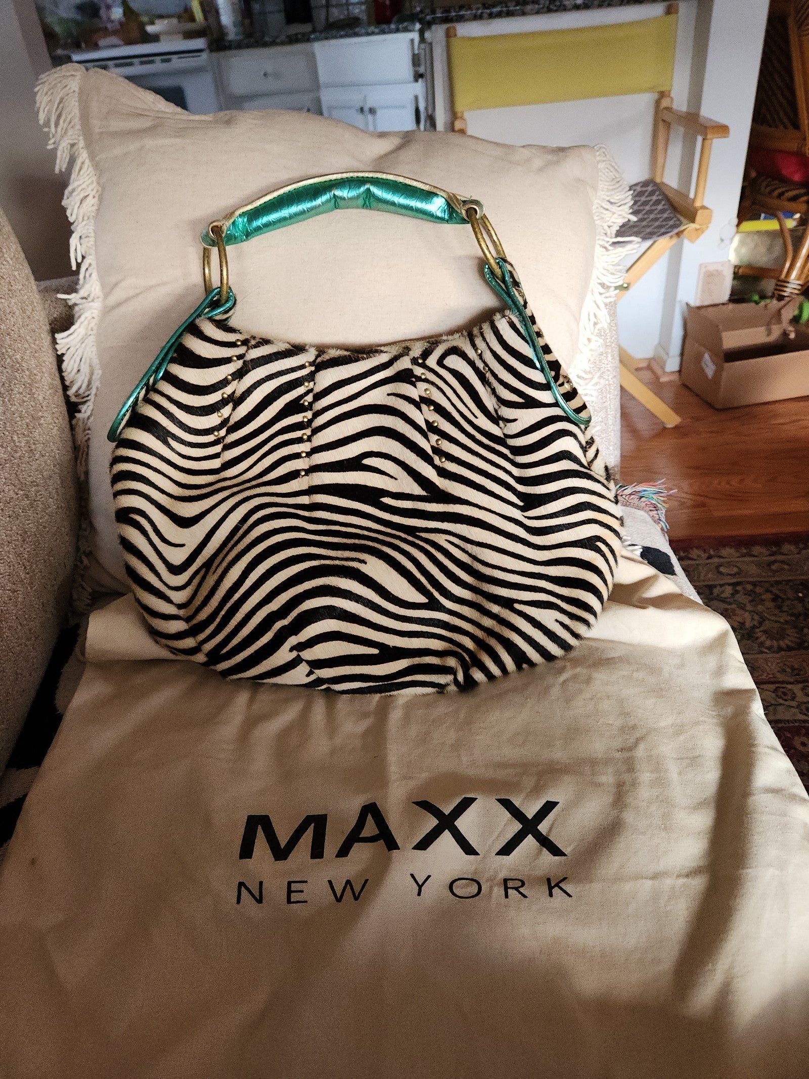 MAXX NEW YORK ZEBRA PRINT CALF HAIR HOBO PURSE