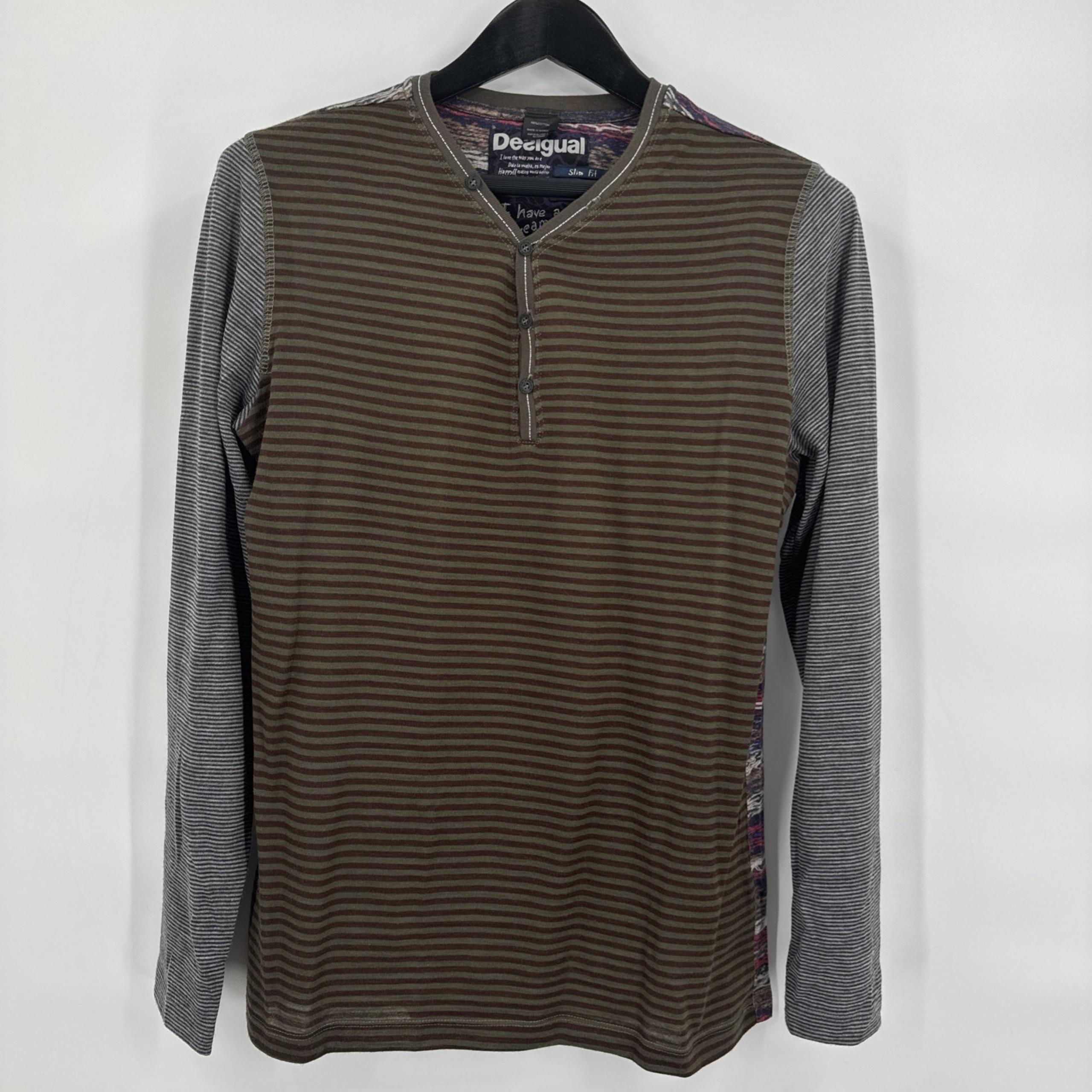 DESIGUAL V-Neck Slim Jumper Pullover Sweater Men Size L Multi Color Cotton L/S