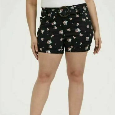 Torrid Womens Size 12 Belted Mid Short Sateen Floral Black New NWT