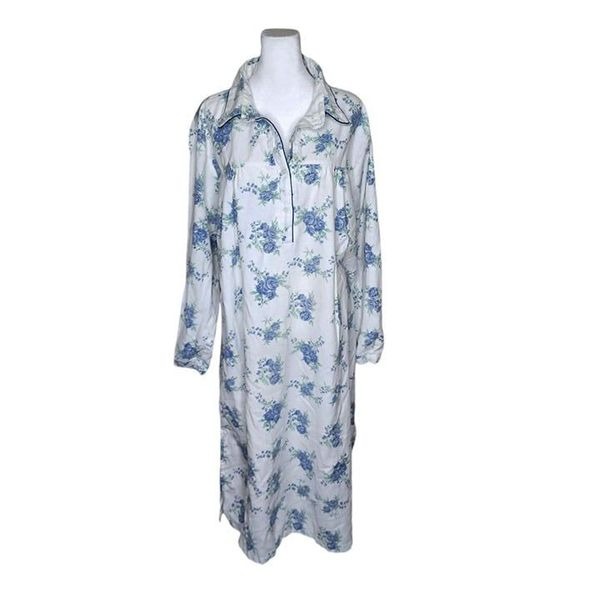 Country Store Flannel Nightgown Womens 2XL White Blue Floral