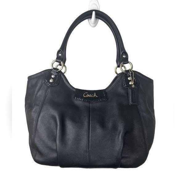Coach Blk Leather Ashley Satchel w/Pleat Detail Embossed Accents Gold Fittings