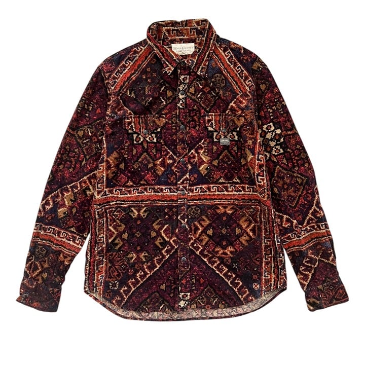 Denim Supply Ralph Lauren Women Corduroy Southwestern Button Up Shirt Red L Snap