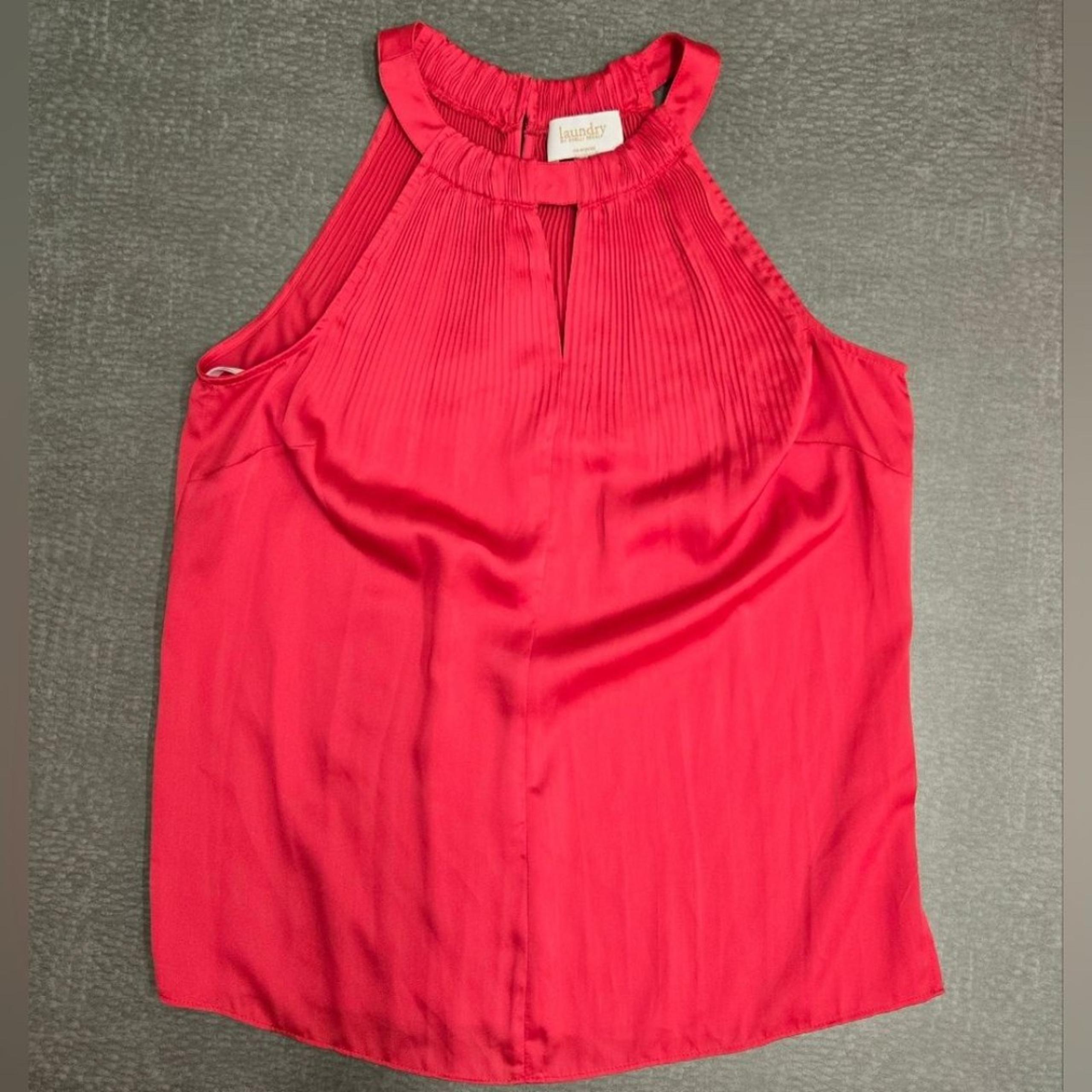 Laundry by Shelli Segal Red/Pink Satin Pleated Halter Top Women's 4 EUC