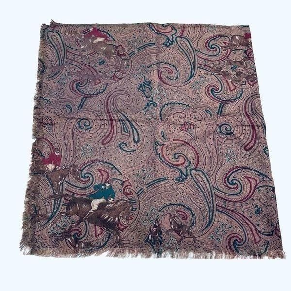 Vintage JH Collectibles Equestrian Horse Hunting theme rayon wool blend scarf