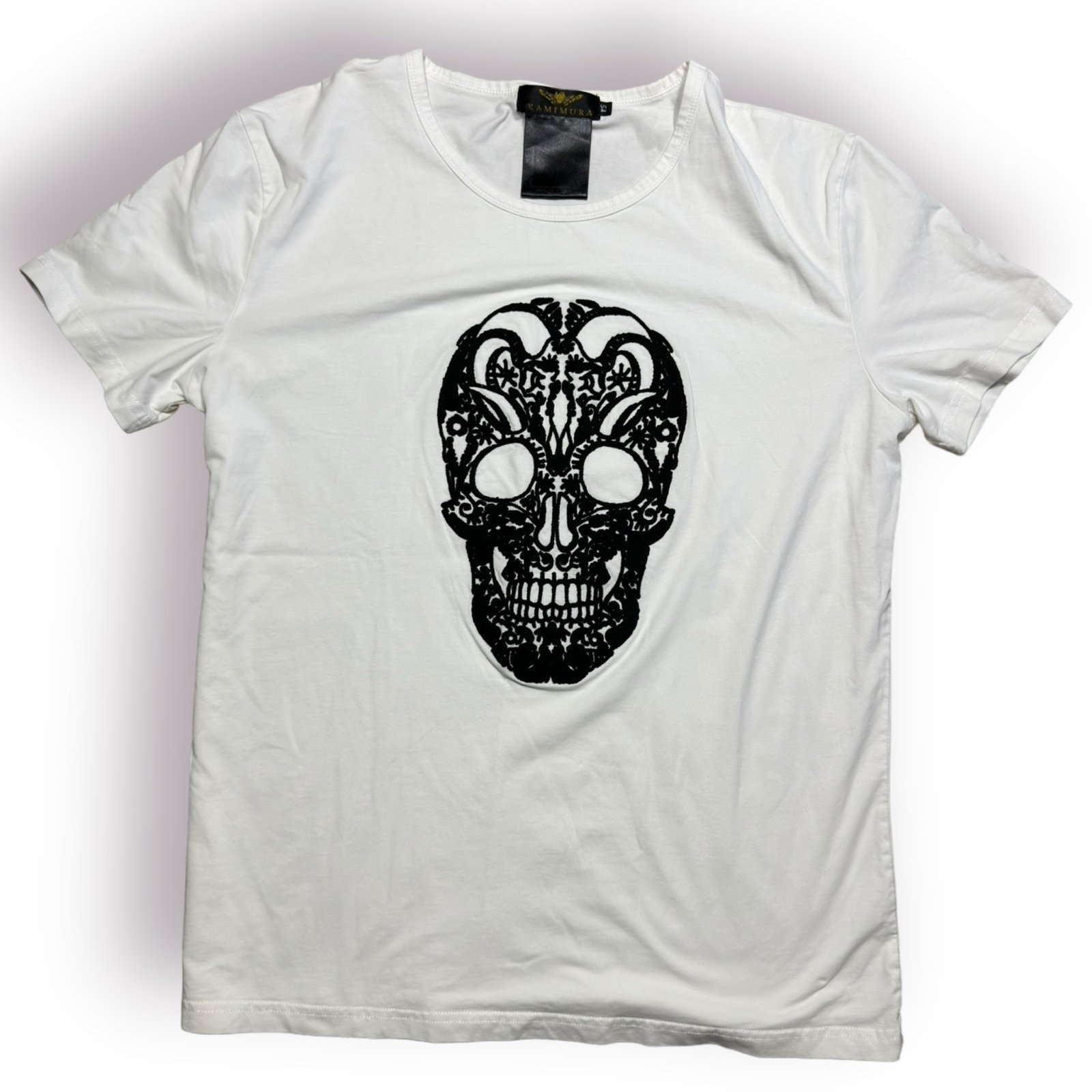 Kamimura Skull Embroidered Tee Shirt White Size Large Tokyo Japan