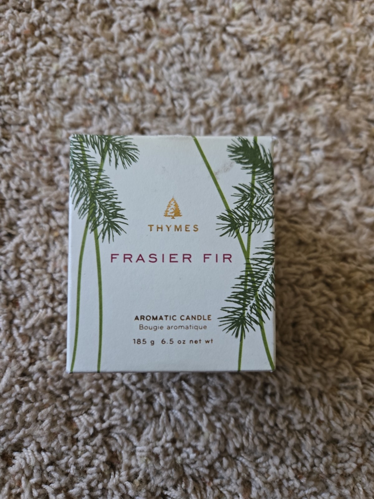 Thymes Frasier Fir Frosted Plaid Medium Candle Bougie Aromatique 10oz Exp 9/26