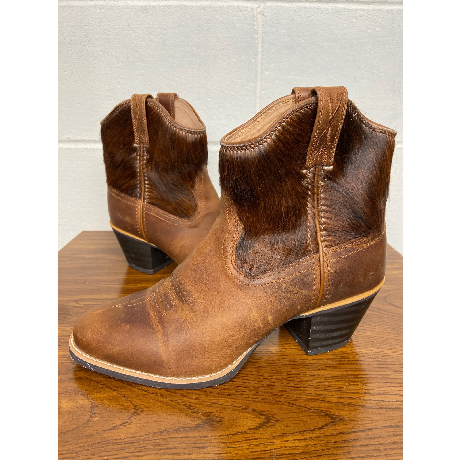 Twisted X Western Ankle Boots Hair On Hide Leather Brown Size 10 Round Toe
