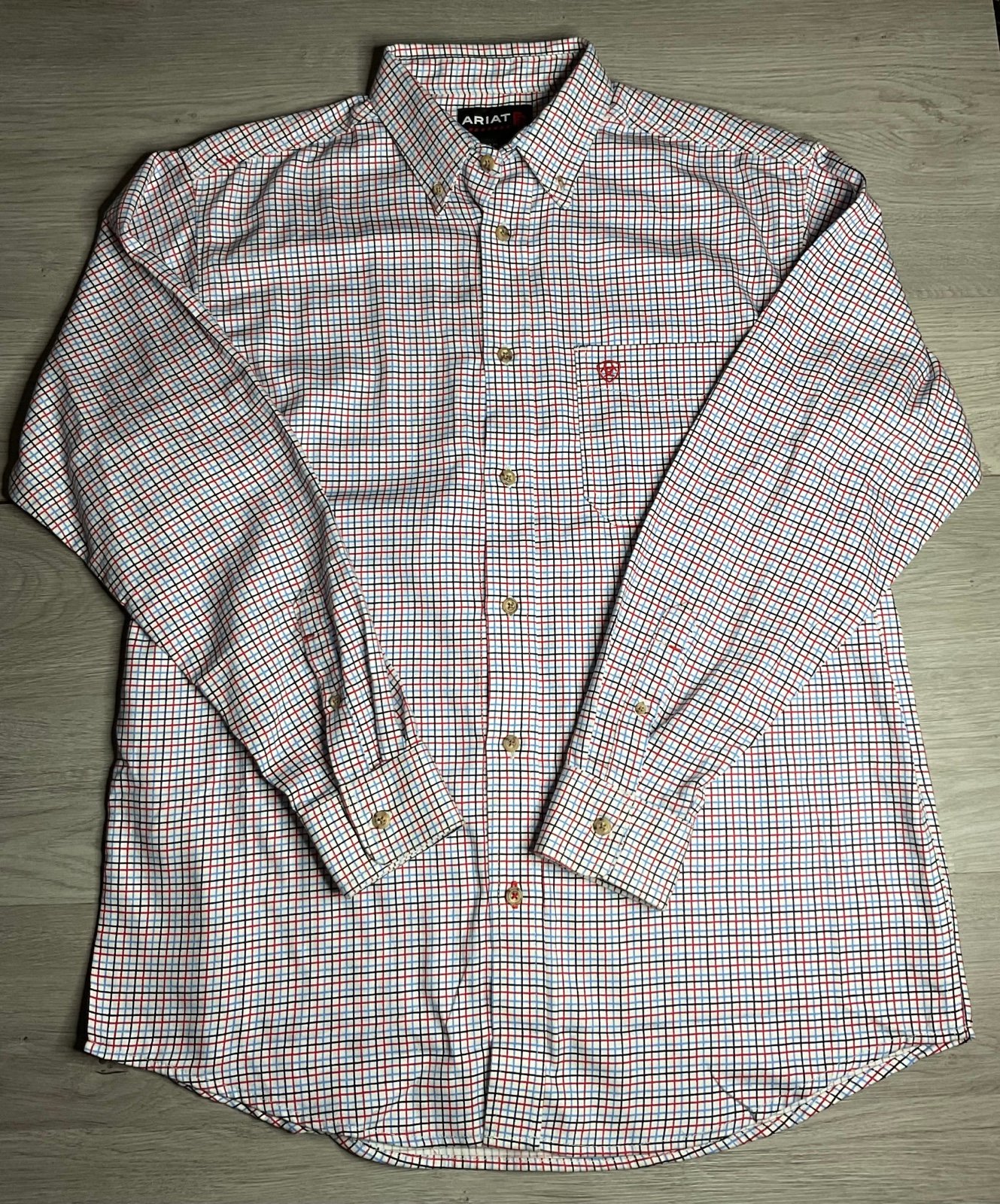 Ariat FR Gauge Work Shirt Black Red Blue Stripe Size Large