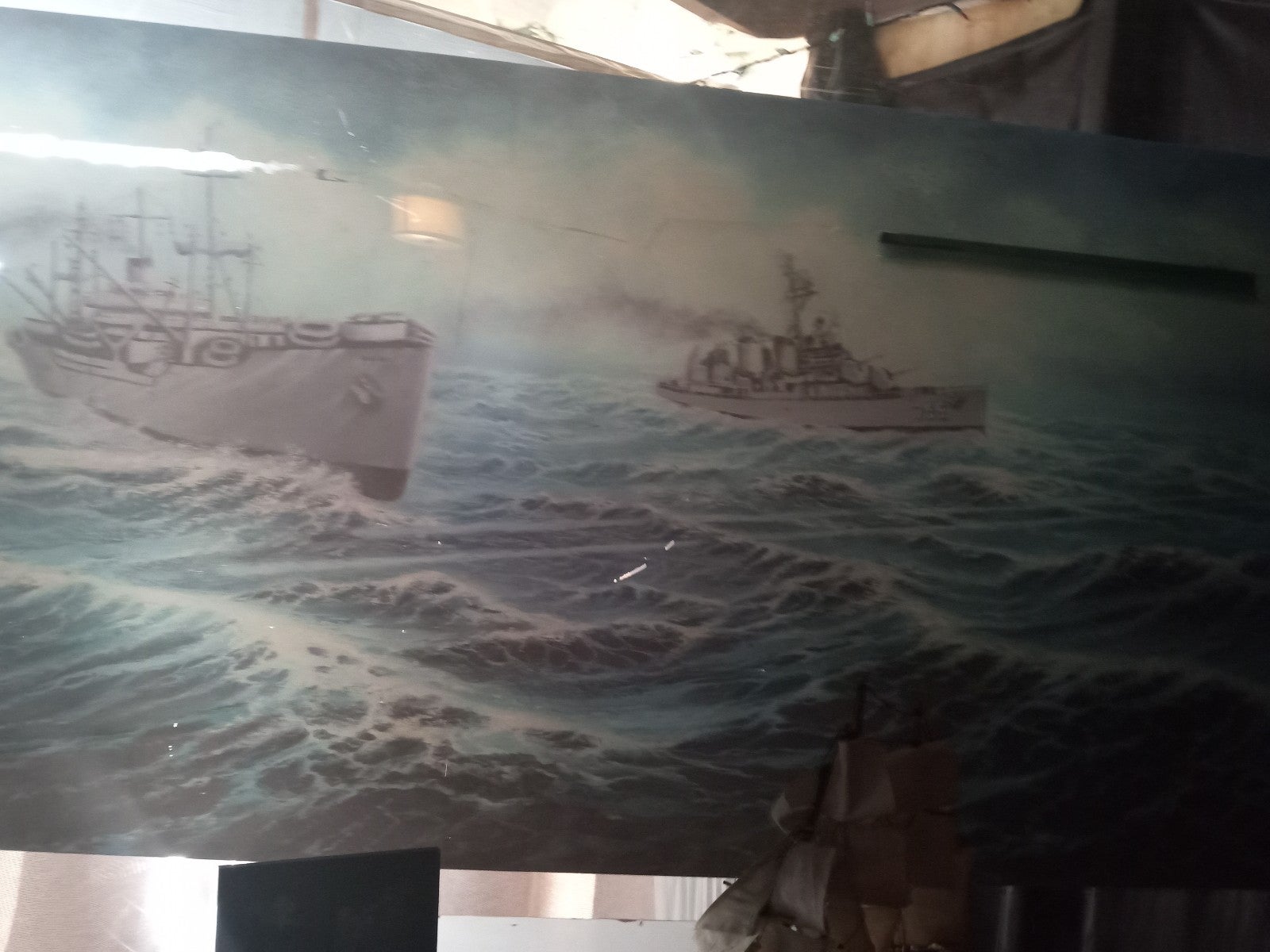 This huge painting is a one of a kind beautiful ocean and ship hand painted