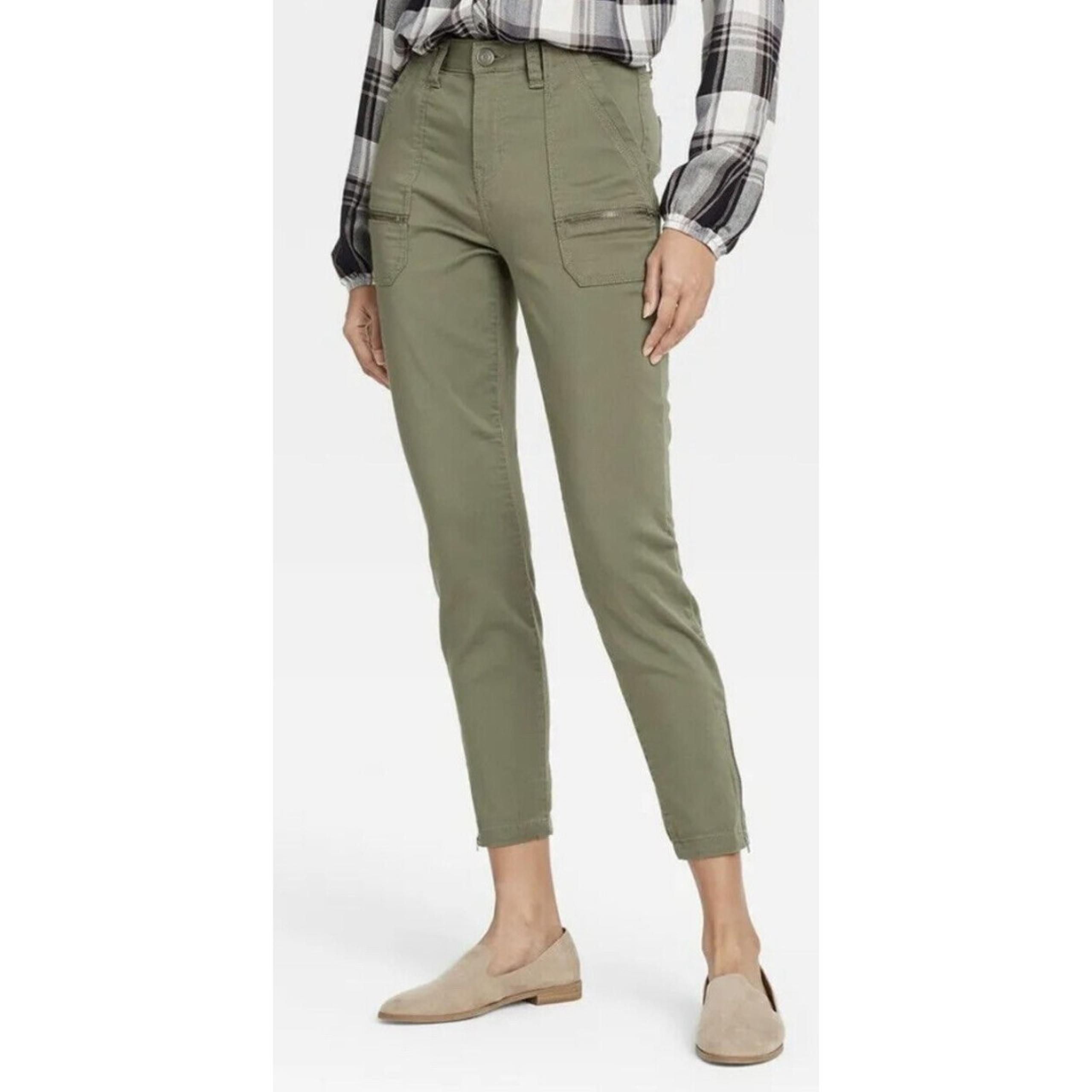 Knox Rose Women's Size 26W Olive Green Pants Ankle Zip NWT