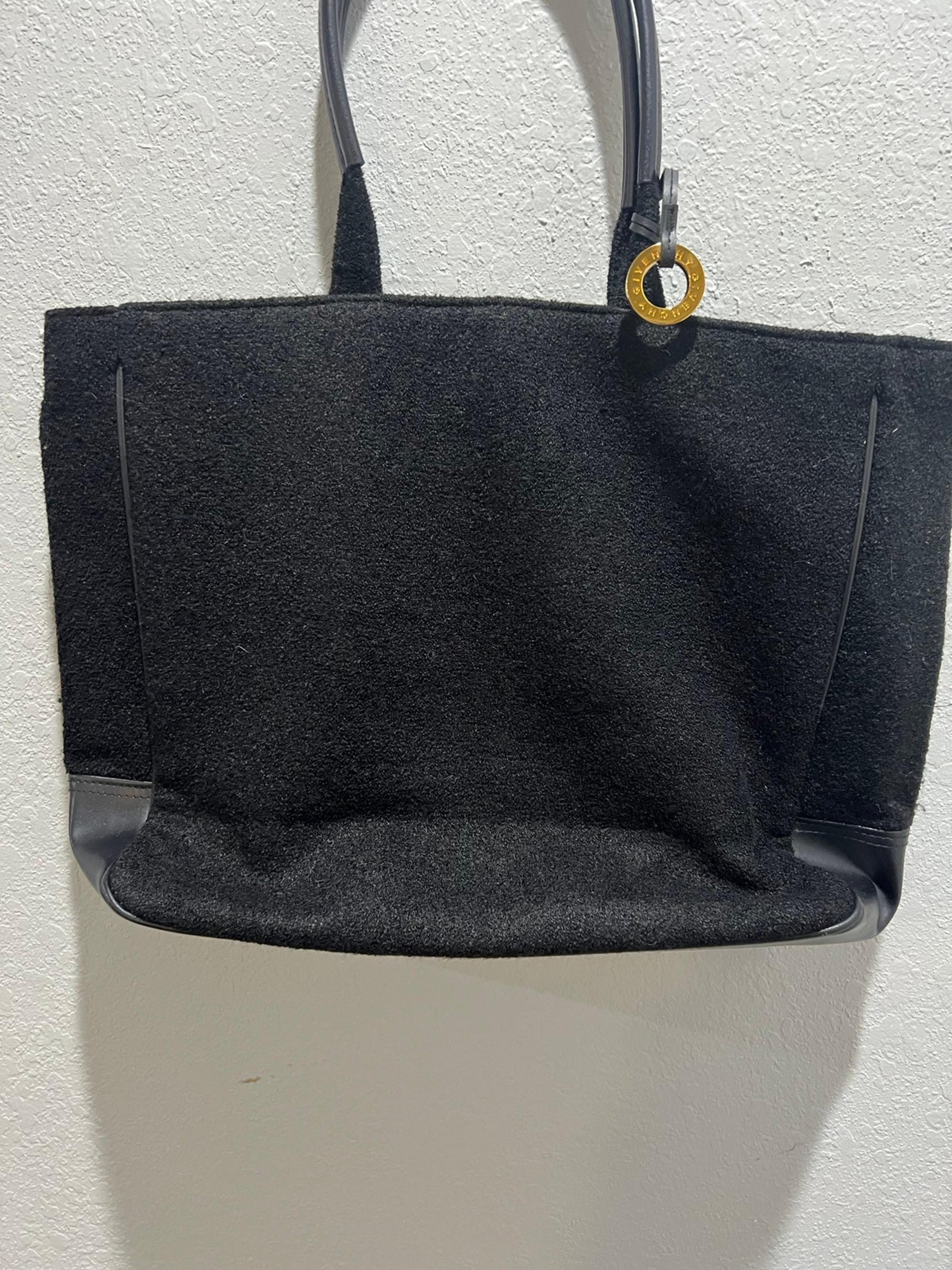 Givenchy Parfums Large Black Wool & Faux Leather Tote Bag Purse Red Lining