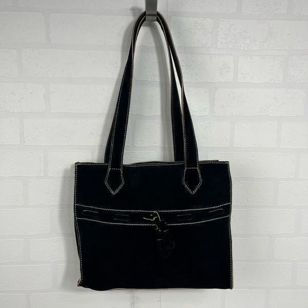 Liz Claiborne Leather Shoulder Bag Black Suede Yellowstone Cow Girl Style