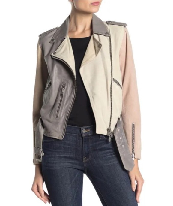 NWT Sample AllSaints Suede & Leather Colorblock Jacket Multi Sz 6 US